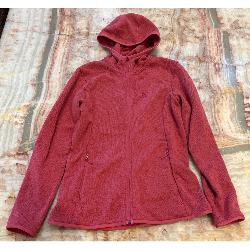 Salomon Womens Bise Hooded Fleece Jacket Garnet Rose Pink Full-Zip‎ Size L